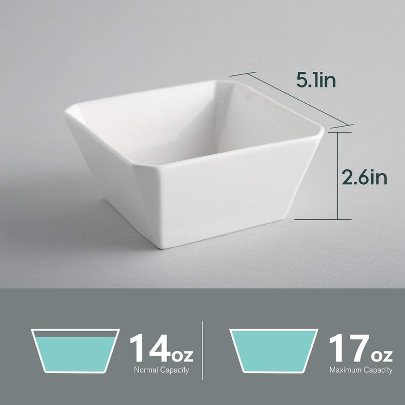 Samsle Porcelain Cereal Bowls, 16 oz Square Serving Bowls Set, 5 Inch White Ceramic Bowls for Salad, Soup, Snack, Dessert and Marmalade, Dishwasher & Microwave Safe, Set of 6 - Image 4